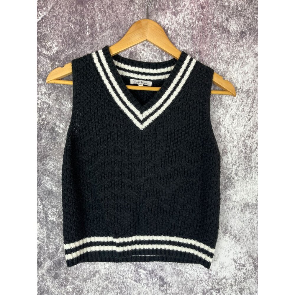 Cloud Chaser Sweater Vest Women's Small Black White Grandpacore Preppy Knit - Picture 1 of 8